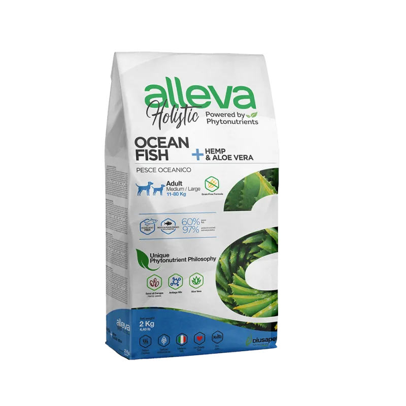 Alleva Holistic Ocean Fish+Hemp & Aloe vera Medium/Maxi 12kg